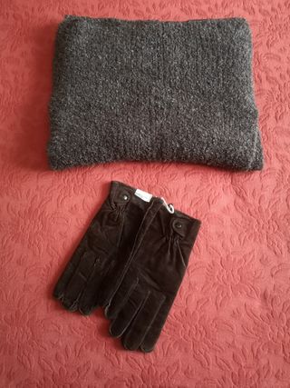 Guantes caballero y bufanda marrón