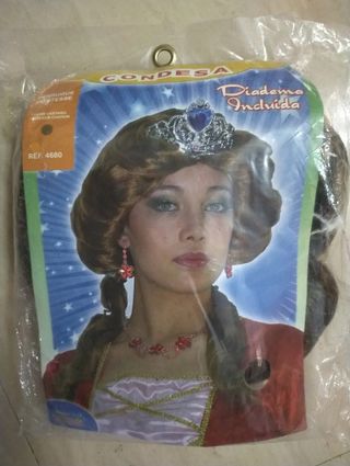 DISFRAZ PELUCA CONDESA CON DIADEMA MUJER CASTAÑA