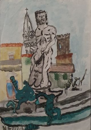 Disegno Acquerello Firenze Nettuno 