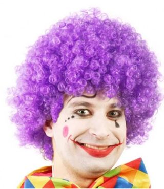 DISFRAZ PELUCA RIZO PAYASO LILA . NUEVA