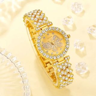 ✅️Reloj de cuarzo con pulsera color oro brillante 