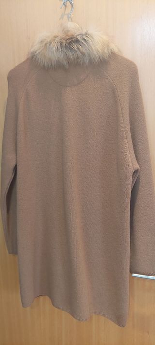 Cardigan de malha com gola de pêlo camel