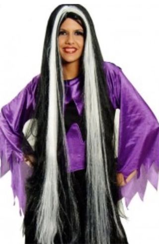 DISFRAZ PELUCA EXTRA LARGA NEGRA CON MECHAS 100 CM