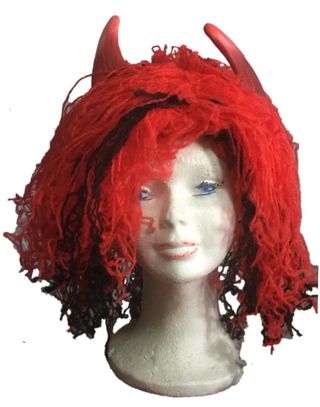 DISFRAZ PELUCA DEMONIO DIABLESA CON CUERNOS. NUEVA