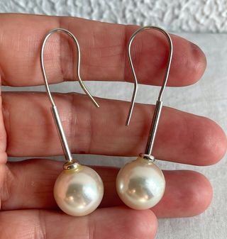 pendientes largos de plata de ley y perla