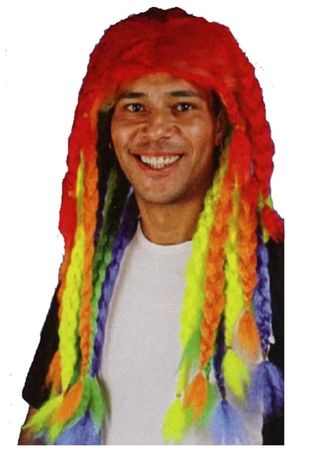 DISFRAZ PELUCA HOMBRE RASTAS MULTICOLOR. NUEVA
