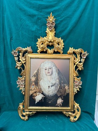 Gran marco cornucopia con lámina de Virgen