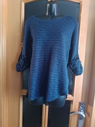 Jersey azul marino hilos brillo. semitransparente.