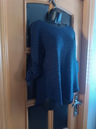 Jersey azul marino hilos brillo. semitransparente.