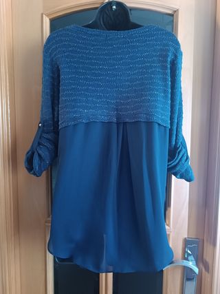 Jersey azul marino hilos brillo. semitransparente.