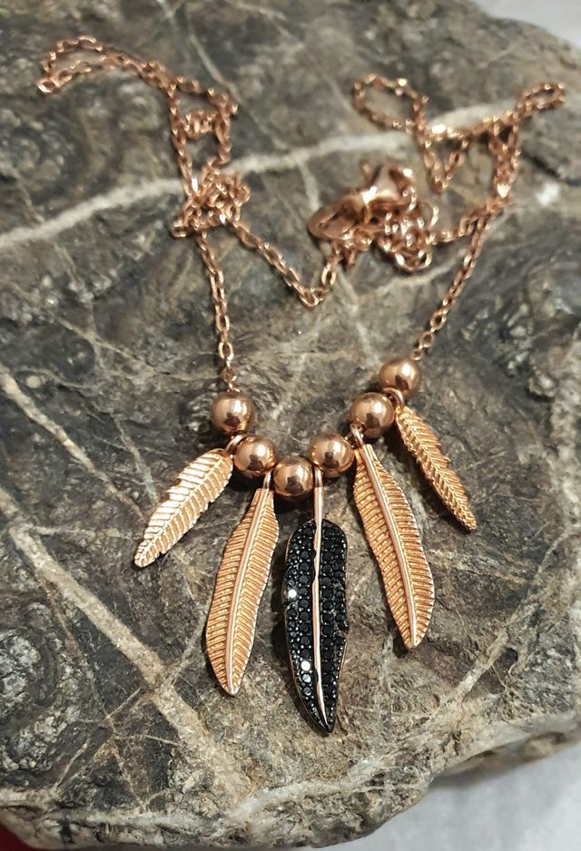 Collana in argento 925 rosé con piume