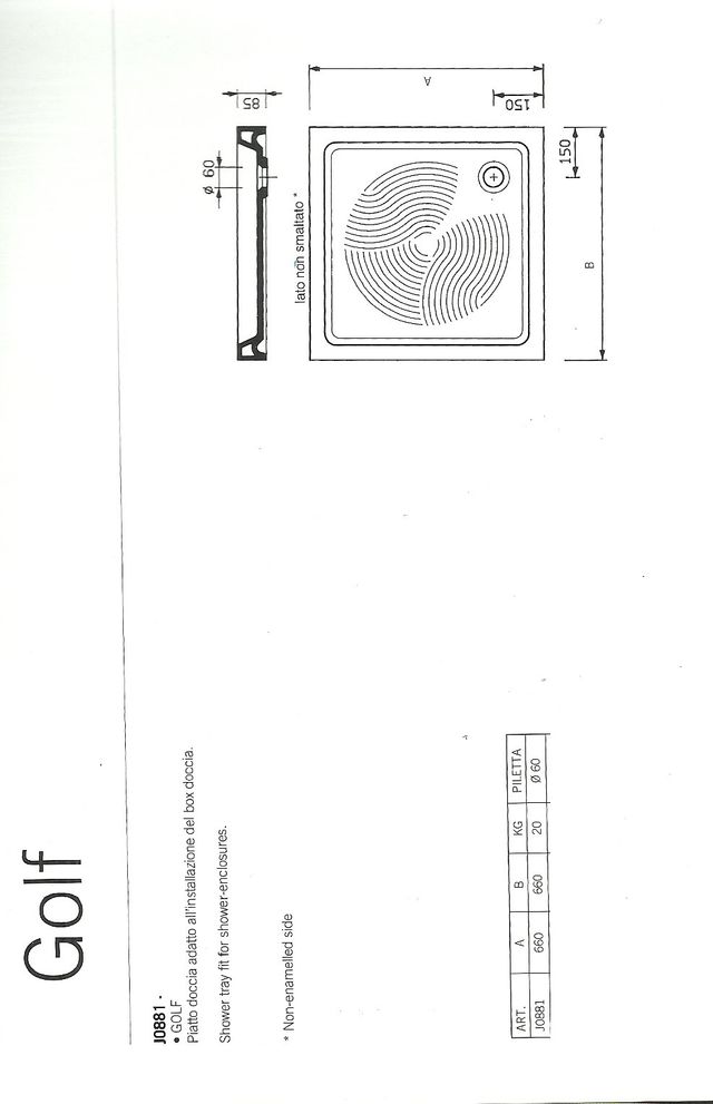NUOVO Piatto doccia Dolomite cm 66x66