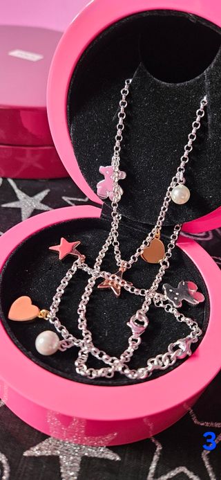 JUEGO DE COLLAR Y PULSERA TOUS, PLATA DE LEY 