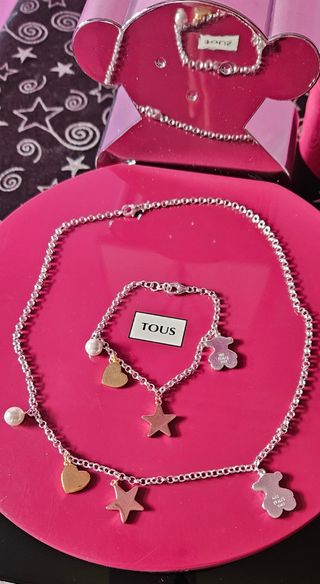 JUEGO DE COLLAR Y PULSERA TOUS, PLATA DE LEY 