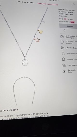 JUEGO DE COLLAR Y PULSERA TOUS, PLATA DE LEY 