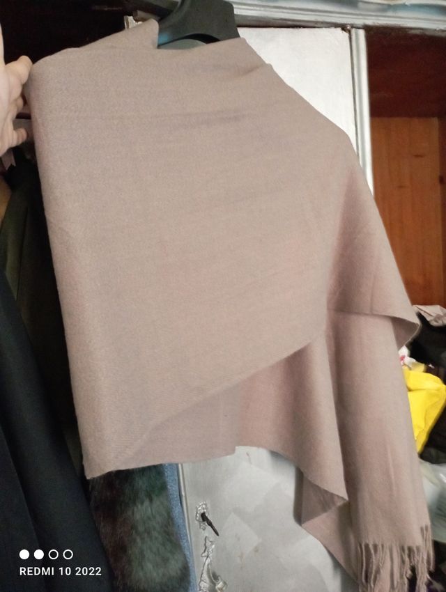 Maxi sciarpa bufanda pura lana beige tortora.