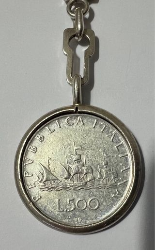 Portachiavi d’argento con 500 lire in argento