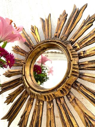 ANTIGUO ESPEJO SOL MADERA