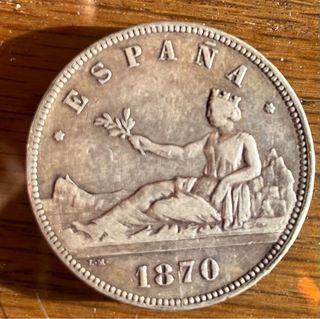 Moneda de plata de 5 pesetas. 1870.