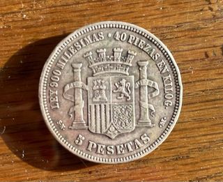 Moneda de plata de 5 pesetas. 1870.