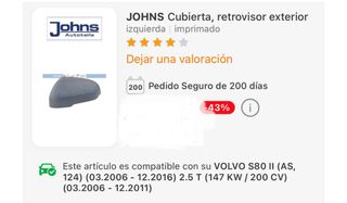Carcasa espejo Volvo S80 V70 C70