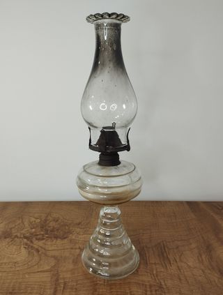 Antiguo Quinqué de Aceite-Queroseno de Cristal