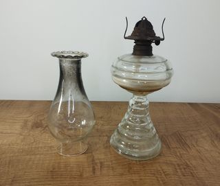 Antiguo Quinqué de Aceite-Queroseno de Cristal