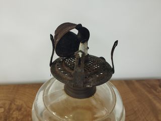 Antiguo Quinqué de Aceite-Queroseno de Cristal