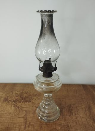 Antiguo Quinqué de Aceite-Queroseno de Cristal