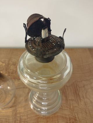 Antiguo Quinqué de Aceite-Queroseno de Cristal