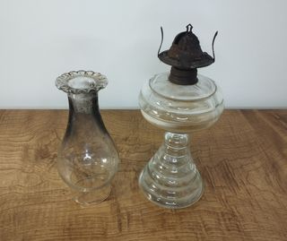 Antiguo Quinqué de Aceite-Queroseno de Cristal