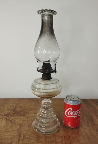 Antiguo Quinqué de Aceite-Queroseno de Cristal