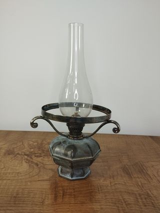 Antiguo Quinqué de Aceite-Queroseno de Bronce