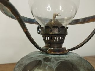 Antiguo Quinqué de Aceite-Queroseno de Bronce