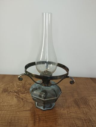 Antiguo Quinqué de Aceite-Queroseno de Bronce