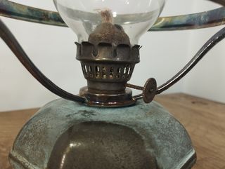 Antiguo Quinqué de Aceite-Queroseno de Bronce