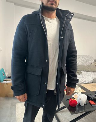 Parka de lana/paño con gorro