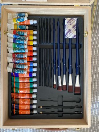 Mala de madeira de pintura oleo/acrilico