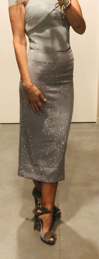 Falda midi raso strass Zara nueva