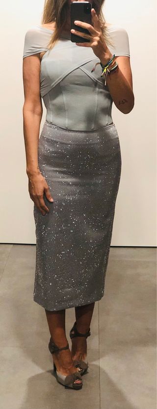 Falda midi raso strass Zara nueva