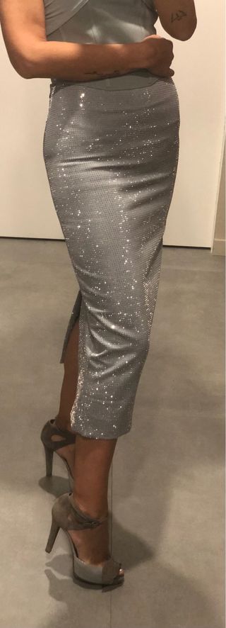 Falda midi raso strass Zara nueva