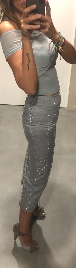 Falda midi raso strass Zara nueva