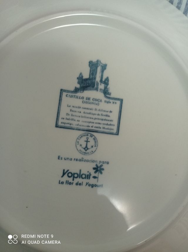 lote de 2 platos escudo heráldico y yoplait