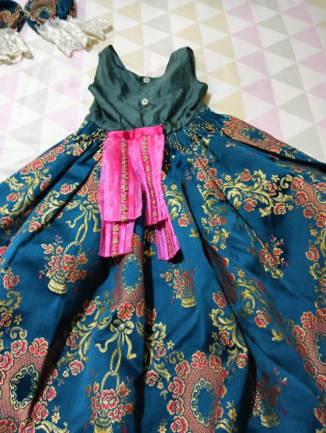 Vestido de fallerita azul oscuro 2 mangas 6 -7años