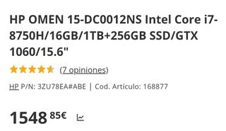 Portátil HP omen 15 GTX 1060