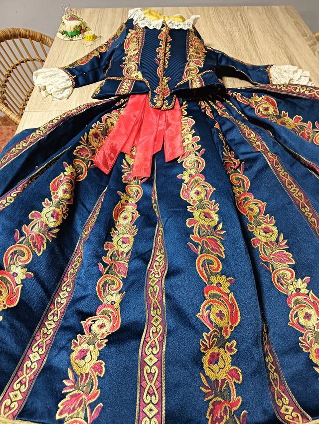 Vestidito de fallerita azul osc 6- 7 años