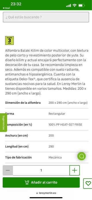 Alfombra de pelo corto embalada