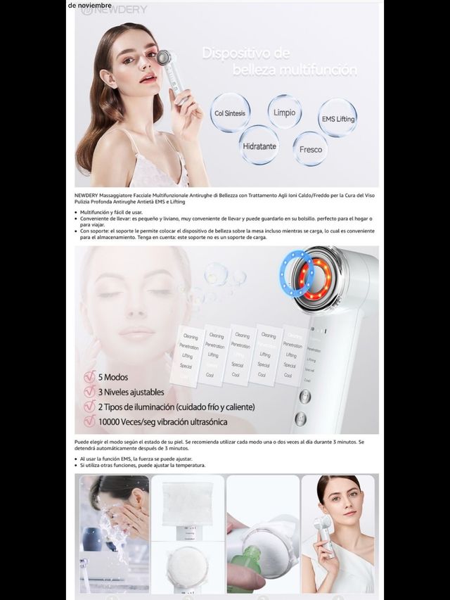 Masajeador facial limpieza y antiarrugas