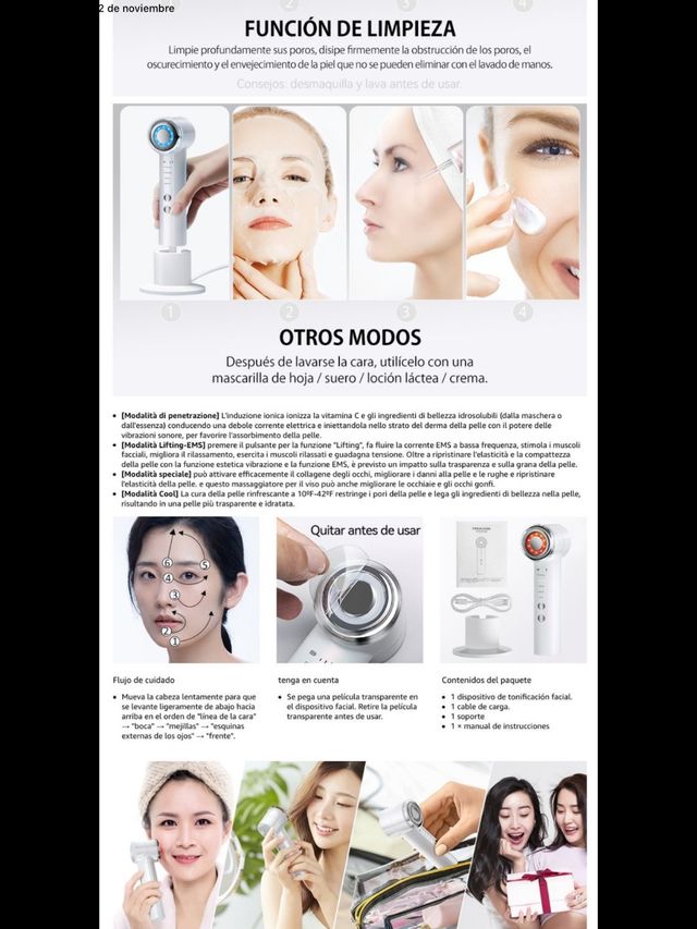 Masajeador facial limpieza y antiarrugas