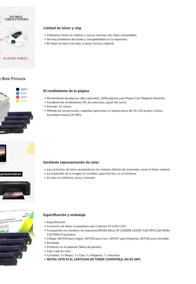 Cartuchos Tóner RICOH SP C250 y C261